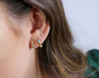 14K Opal Earrings • Opal & Diamond Dangle Earrings • Solid Gold Opal Drop Earrings • Dainty Dangle Earrings • 1 Pair of Earrings