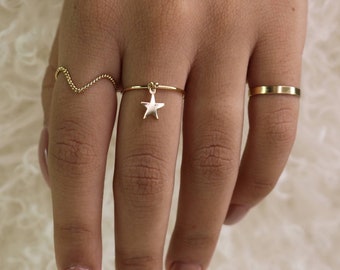 14kt Gold Filled Star Charm Ring | Celestial Stacking Ring