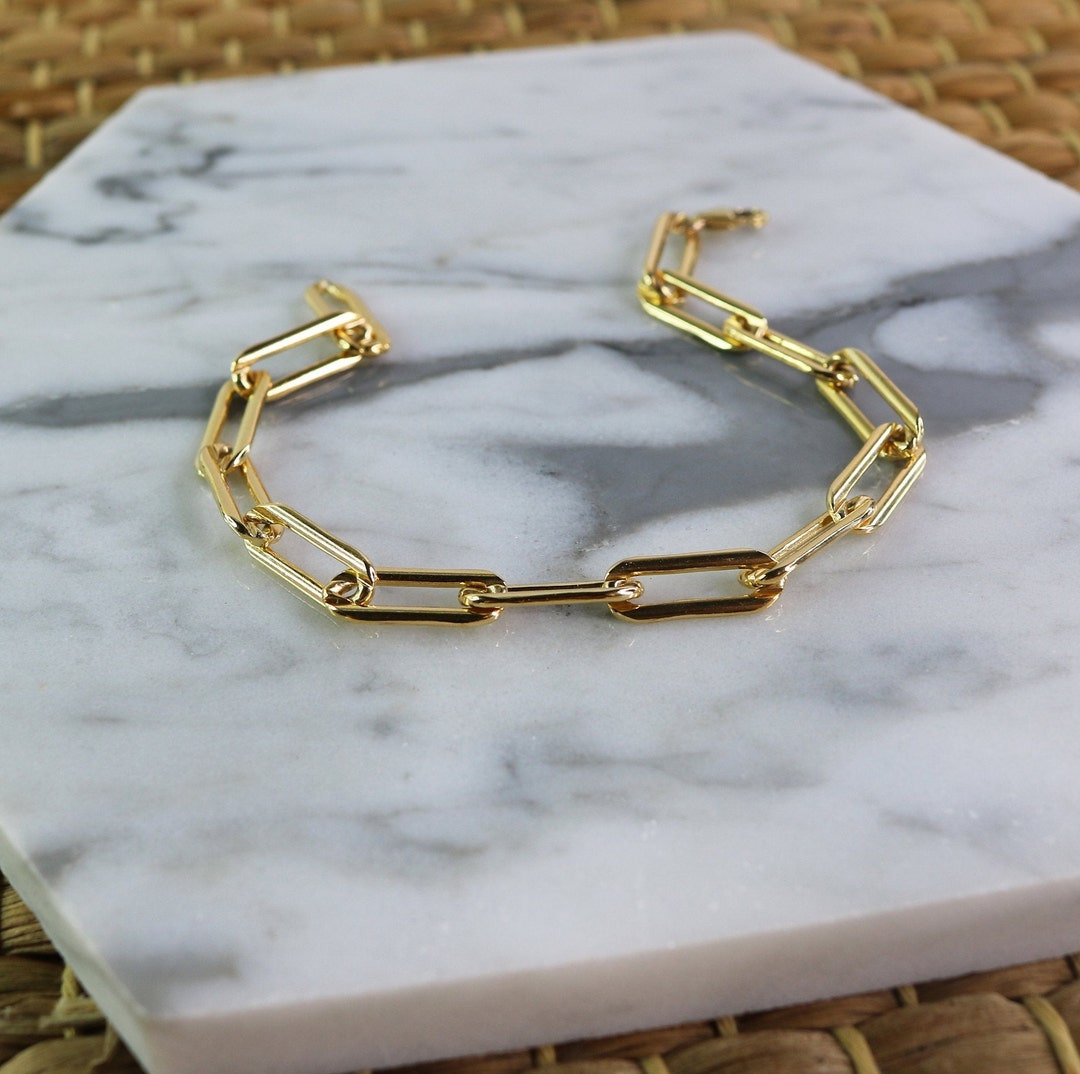 Paperclip Chain Bracelet 14kt Gold Filled Rectangle Link Bracelet