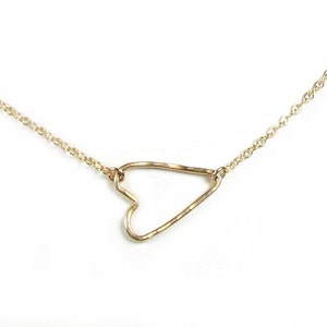 Sideways Heart Necklace Hammered Heart Necklace Gold Side Heart Necklace Open Heart Necklace 14kt gold filled image 1