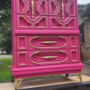 Dresser Vintage Hot Pink  | Glam Dresser | Refinished Pink Chest | Statement Furniture