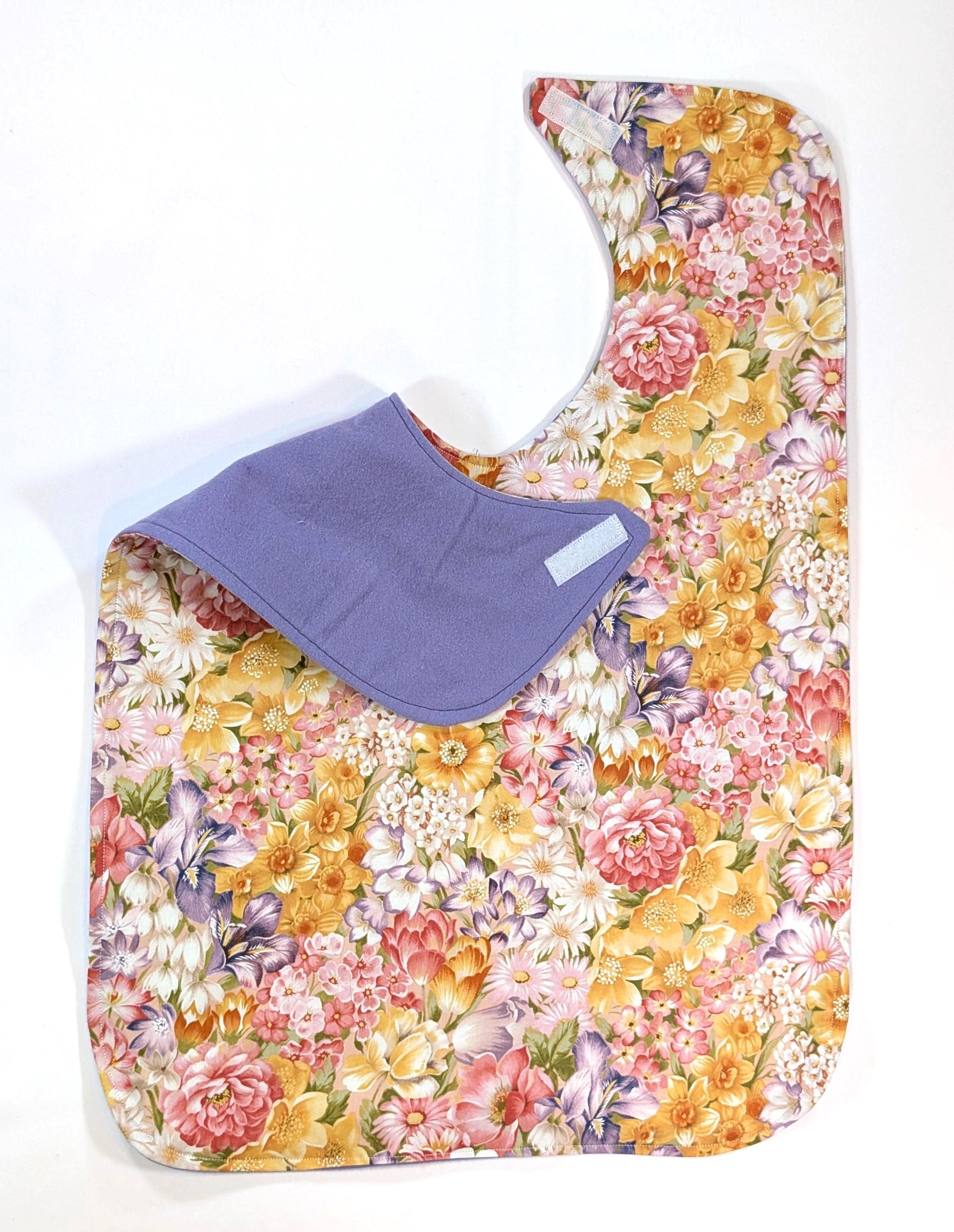 Floral Adult Bib, Reversible Cotton Flannel, Clothing Protector - Etsy