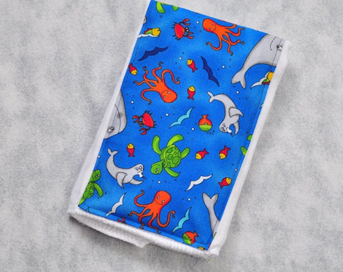 Baby Burp Cloth Diaper, Baby Gift, Cute Sea Creatures, Baby Boy Burp