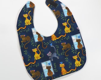 Toddler Bib Girl Cat Bib Toddler Feeding or Drool Bib, Baby 1st Birthday Bib, Toddler Gifts Made From Cat Print Fabric