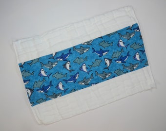 Burp Cloth, Baby Burp Rag, Colorful Sharks, Baby Shower Gift, Regular Size Cloth Diaper Baby Trend