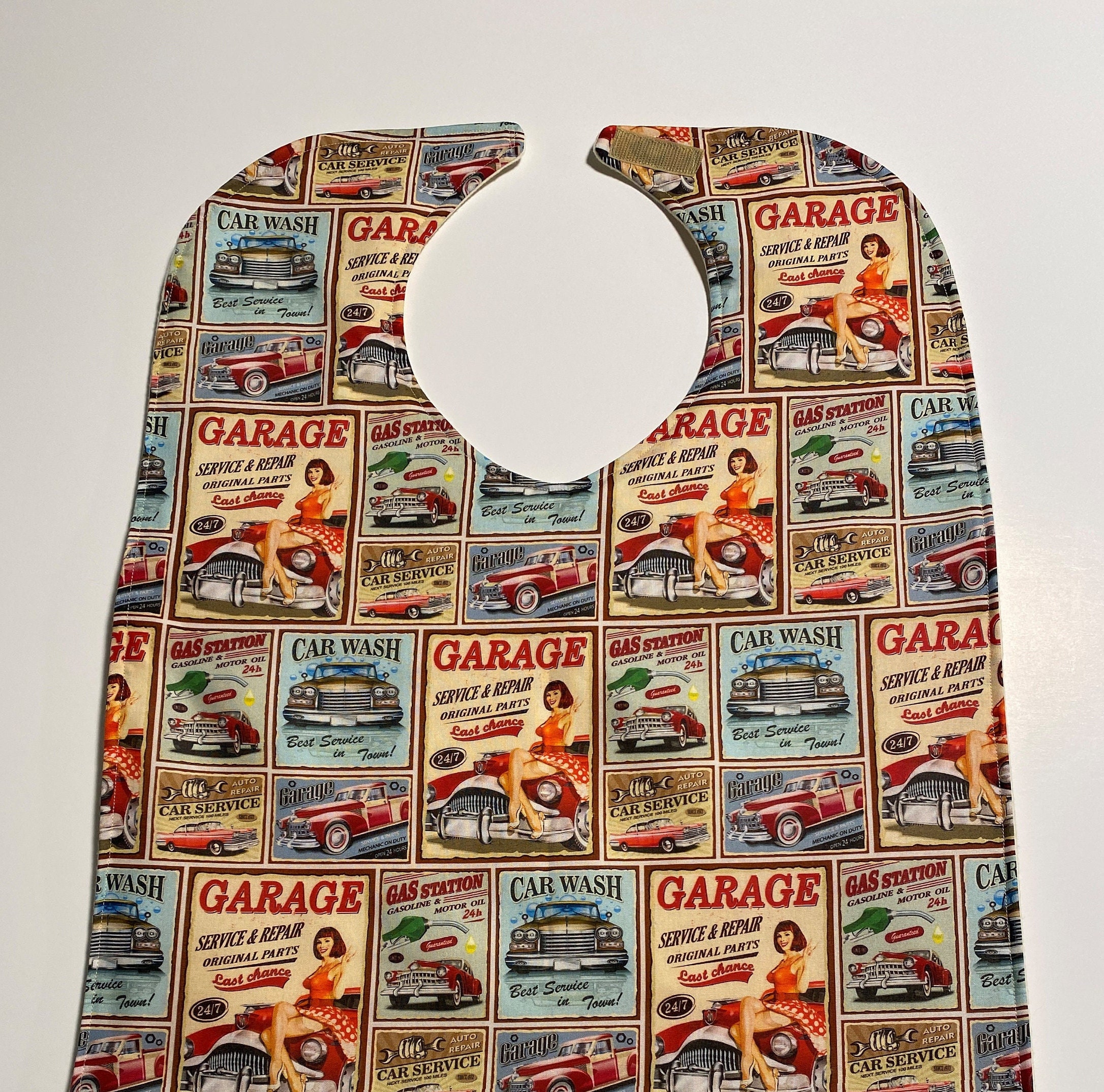 Handmade Adult Bib: Reversible Cotton Flannel, Adjustable Velcro