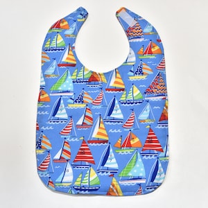 Special Needs Bibs SMALL Teen Bib or youth Bibs Boy Handmade Handicap Bibs Teen Gifts For Special Needs, Made From Sail Boat Fabric