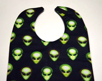 Youth Bib Junior or Teen Bib, Reversible Bib, Alien Girl or Boy Craft Cloths Protector Gift, Red Fabric, Kids, Special Needs, Children Bibs