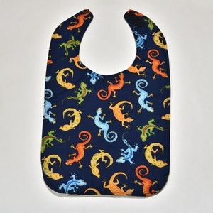 SMALLl Teen Bibs Handmade Youth Bibs Special Needs Bibs For Handicap Gifts Colorful Lizards, Made From Lizard Fabric