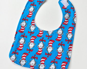 Dr Seuss Toddler Bibs Cat In The Hat Baby First Birthday Bib Baby Gift Flannel Backing, Gender Neutral, Made From Dr Seuss Fabric