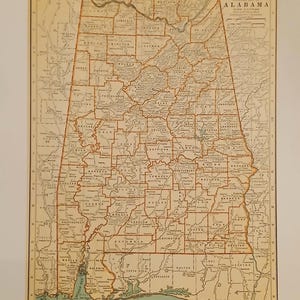 Carte vintage de l'État de l'Alabama à l'époque de la Grande Dépression de 1932