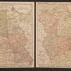 Antikes 1881 Paar Karten der Zentralstaaten, östlich und westlich von Appleton