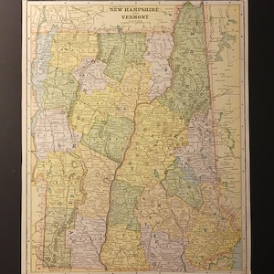 Antique 1898 Map of the States of New Hampshire and Vermont