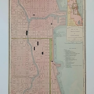 Antike 1905 Karte von Chicago, Illinois the Windy City von Rand McNally