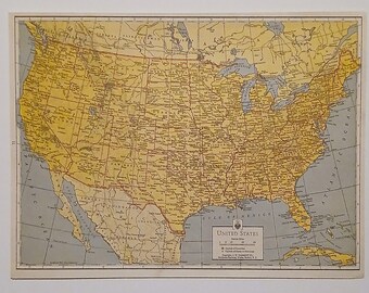 Vintage WWII Era 1943 Map of the United States of America