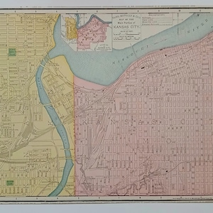 Mapa antigo de Kansas City, Missouri, de 1905, por Rand McNally