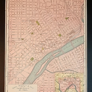 Mapa antiguo de 1905 de la ciudad de St. Paul, Minnesota, por Rand McNally