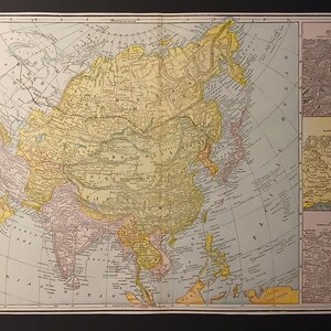 1898 Map of Asia & Major Cities: Jerusalem, Canton, Dehli