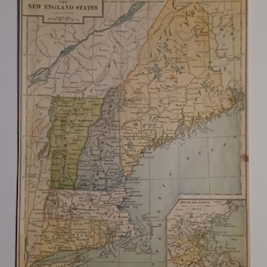 Antieke kaart van vóór WOI 1912 van de staten New England