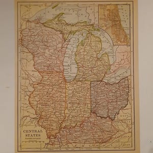 Antike 1905 Karte der Östlichen Abteilung der Zentralstaaten von Amerika