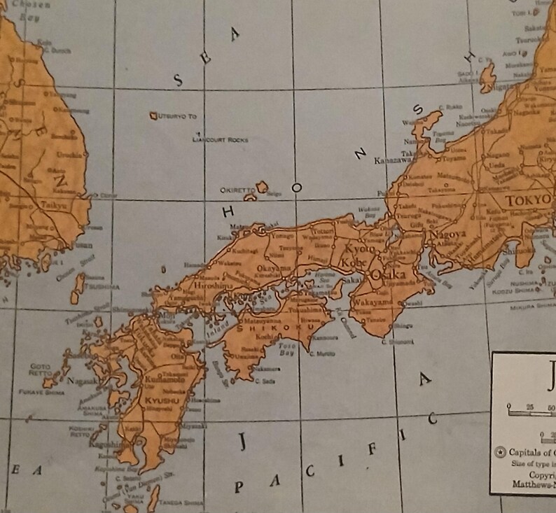 Vintage WWII Era 1943 Map of the Empire of Japan Including Territorial ...
