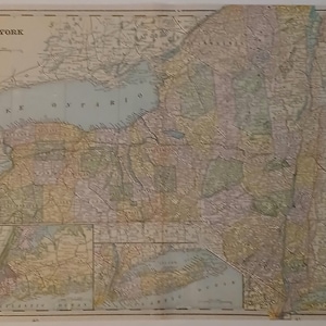 Antieke kaart uit 1898 van de staat New York door Fort Dearborn Publishing