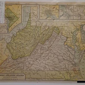 Antike Pre WWI 1912 Karte der mittelatlantischen Staaten