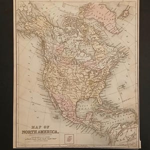 Ancienne carte de l'Amérique du Nord colorée à la main, 1887 par Cowperthwait, gravée par A. Durin