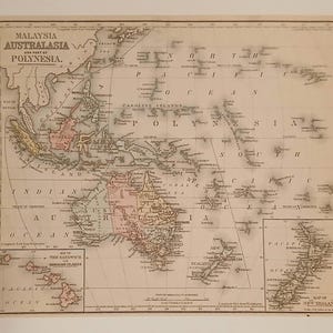 Carte colorée à la main de l'Australasie/de l'Océanie, 1887, par Cowperthwait