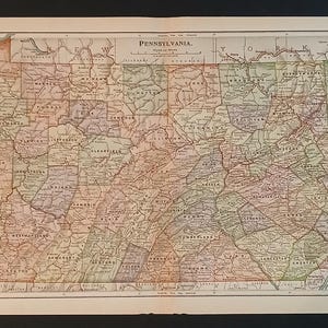 Carte ancienne de 1905 de la Pennsylvanie, l'État de Keystone par Appleton