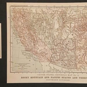 Antike 1881 Karte der Rocky Mountain und Pazifik Staaten von D. Appleton