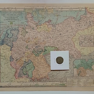 Ancienne carte de 1905 de l'empire allemand avec pièce de 5 reichspfennigs allemandes de 1906A