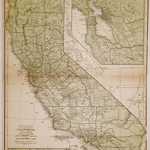 Mapa antiguo de California de finales de la era de la Depresión de 1937 con mapas insertados de Los Ángeles y San Francisco