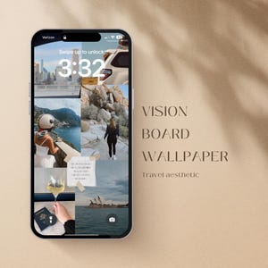 Wanderlust Travel Vision Board – Sfondo estetico per iPhone – Mood Board di manifestazione – Collage di destinazioni 2025 – Arte salvaschermo per telefono