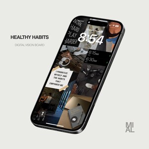 Fondo de bienestar para iPhone / Collage de motivación para el gimnasio, hábitos saludables y fitness para la manifestación / Fondo de pantalla de tablero de visión estético