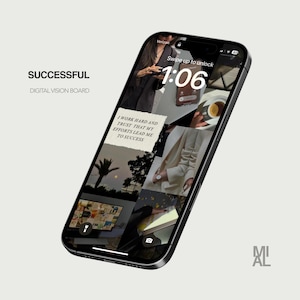 Fondo de pantalla de tablero de visión de emprendedor - Fondo de iPhone de manifestación - Collage de productividad - Pantalla de bloqueo - Mujer exitosa con estética digital
