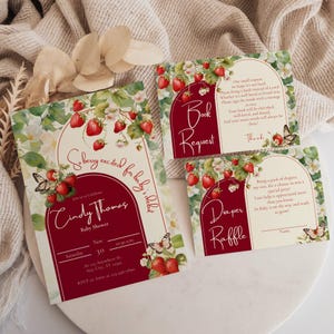 Strawberry Baby Shower Invitation Set: Editable Canva Template (Digital Download) B05