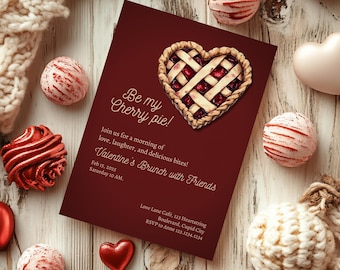 Cherry Pie Valentine's Day Party Invite, Cherry Red Invite, Galentine’s brunch, Digital Download, Editable Valentine Party DIY
