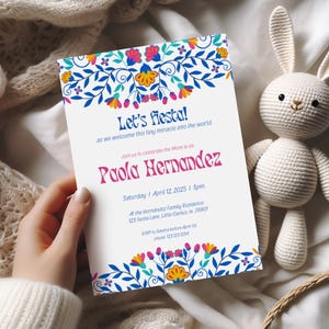Fiesta Baby Shower Invitation, Colorful Floral Fiesta Baby Shower, Mexican Theme, Bright and Vibrant, Gender Neutral template, B02W