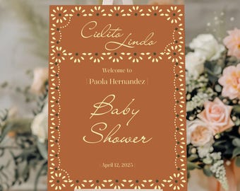 Cielito Lindo Baby Shower Welcome Sign, Mexican Baby Shower Decor, Terracota Barro Theme, Gender Neutral sign, Editable Template B03Y