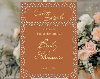 Cielito Lindo Baby Shower Welcome Sign, Mexican Blue Baby Shower Decor, Terracota Barro Theme, Boy Baby Shower, Editable Template B03B