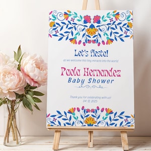 Fiesta Baby Shower Welcome Sign Template, Colorful Floral Fiesta Baby Shower, Mexican Theme, Bright and Vibrant, Canva template, B02W