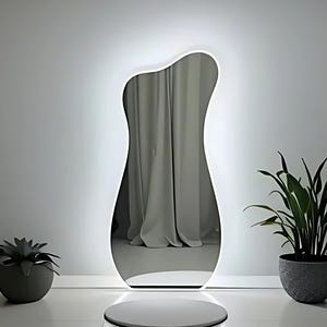 Entryway Led Mirror, Asymmetrical Large Wall Mirror With Lights, Squiggle Full Length Led Mirror, Modern Dressing Room Full Body Mirror
