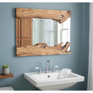 Real Edge Walnut Wood Mirror, Natural Frame Mirror For Bathroom or Entryway, Unique Wall Mirror For Home Decor, Big Mirror Gift for New Home