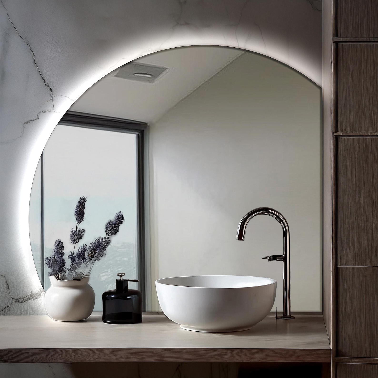 Half Circle Bathroom Led Mirror, Bathroom Backlit Mirror, Asymmetric Entryway Modern Irregular ...