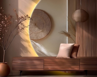 Halve maan hal led spiegel, straal woonkamer grote spiegel, halve cirkel muur led spiegel, moderne badkamer passpiegel