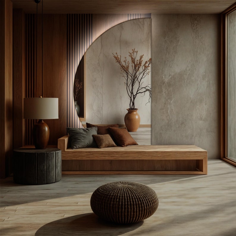 Radius Livingroom Big Mirror, Half Moon Entryway Led Mirror, Semi ...