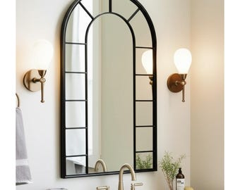 Arched Window For Bathroom, Arch Mirror For Makeup Table, Window Pane Mirror for Farmhouse, Full Body Wall Mirror, Bathroom Window Mirror
