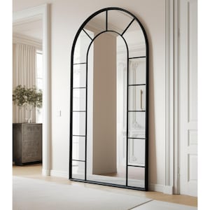 Arched Window Full Length Mirror, Arch Irregular Long Mirror, Window Pane Mirror for Farmhouse, Full Body Wall Mirror, Geometric Window Art