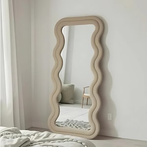 Full Length Fabric Mirror, Full Body Squiggle Velvet Mirror, Teddy Framed Long Mirror, Fluffy Irregular Tall mirror for Dressing Room